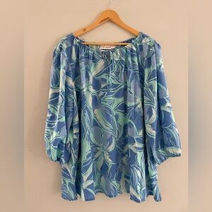 Belle by Kim Gravel Blue Floral 3/4 Sleeve Blouse